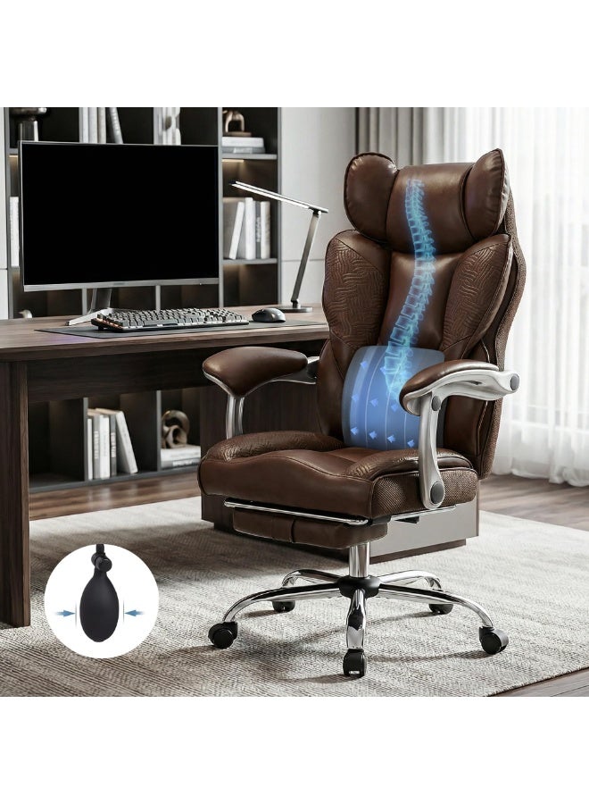 DROGO Emperium Office Chair for Work from Home 400LBS | Ergonomic Executive Boss Chair with PU Leather, High Back, Spacious Cushion Seat & Pumping Lumbar Support | Desk Chair with Premium Metal Base & Footrest Brown - Image 1
